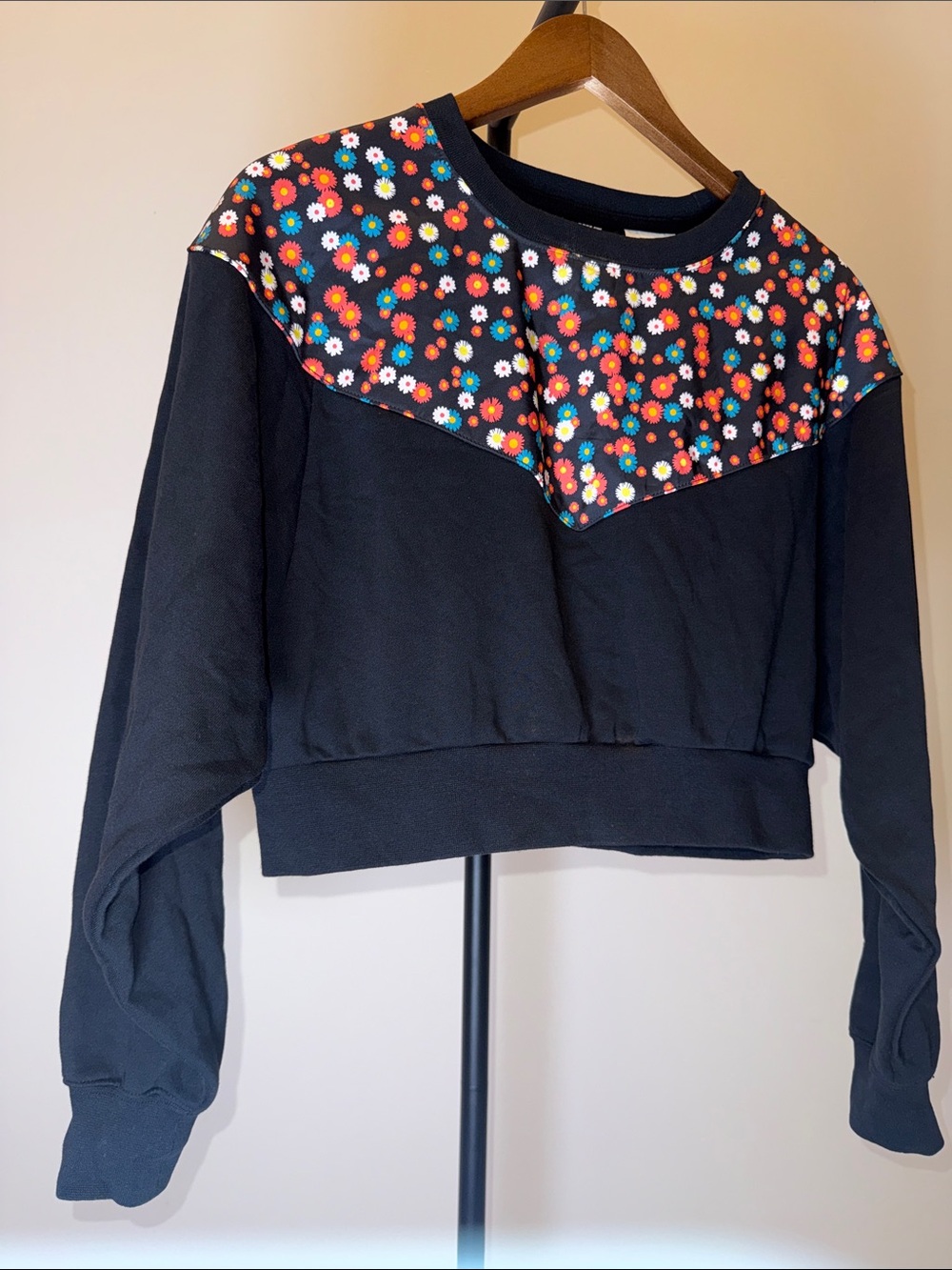 Nike Sportswear NSW Heritage Floral Cropped Fleece Crewneck Sweatshirt Black | S